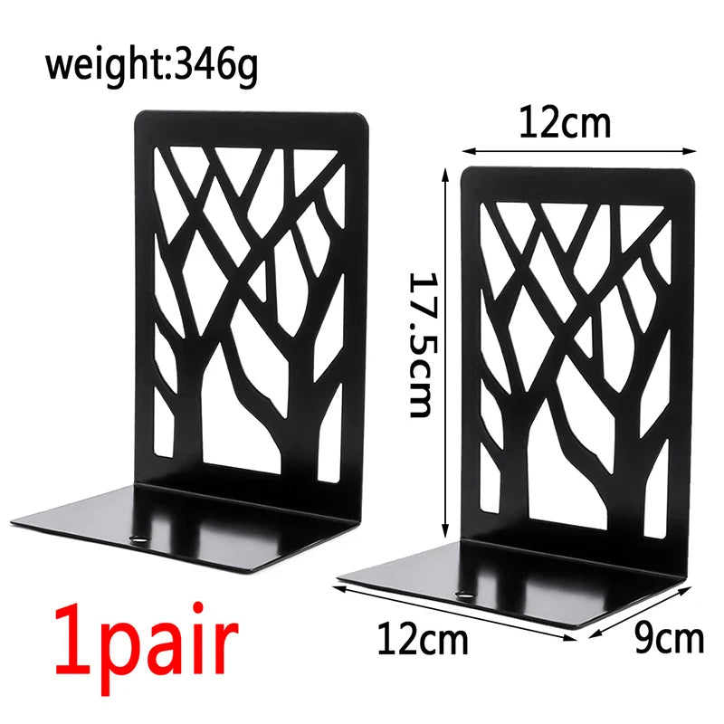 1 Pair Book Ends Hollow Out Bookend Supports Stable Black Stand Iron Metal Bookends For Folders Hotel Home Desk Stationery