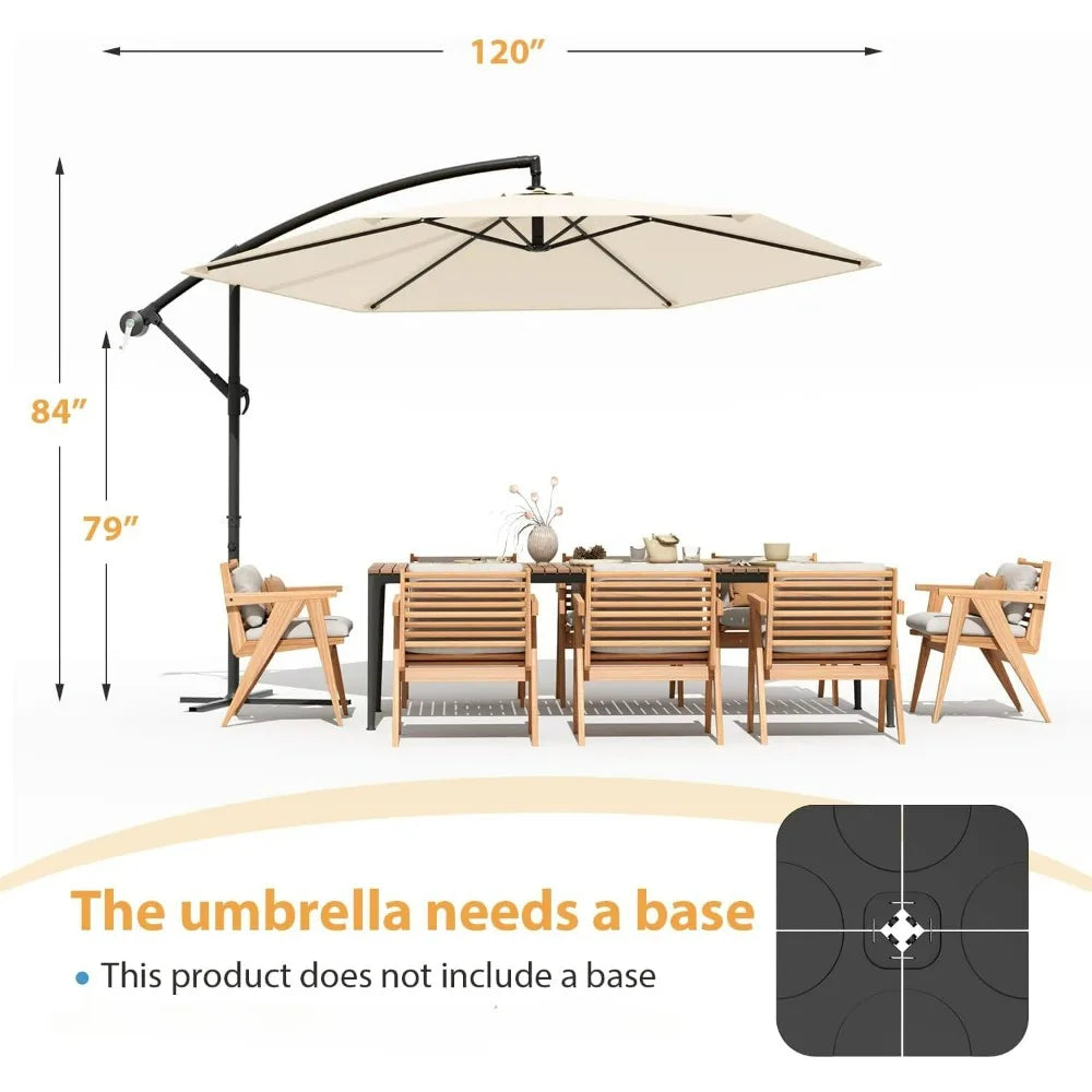 Parasol d'extérieur décalé de 10 pieds, parasol suspendu pour patio, parasol de marché extérieur avec manivelle, parasol de jardin