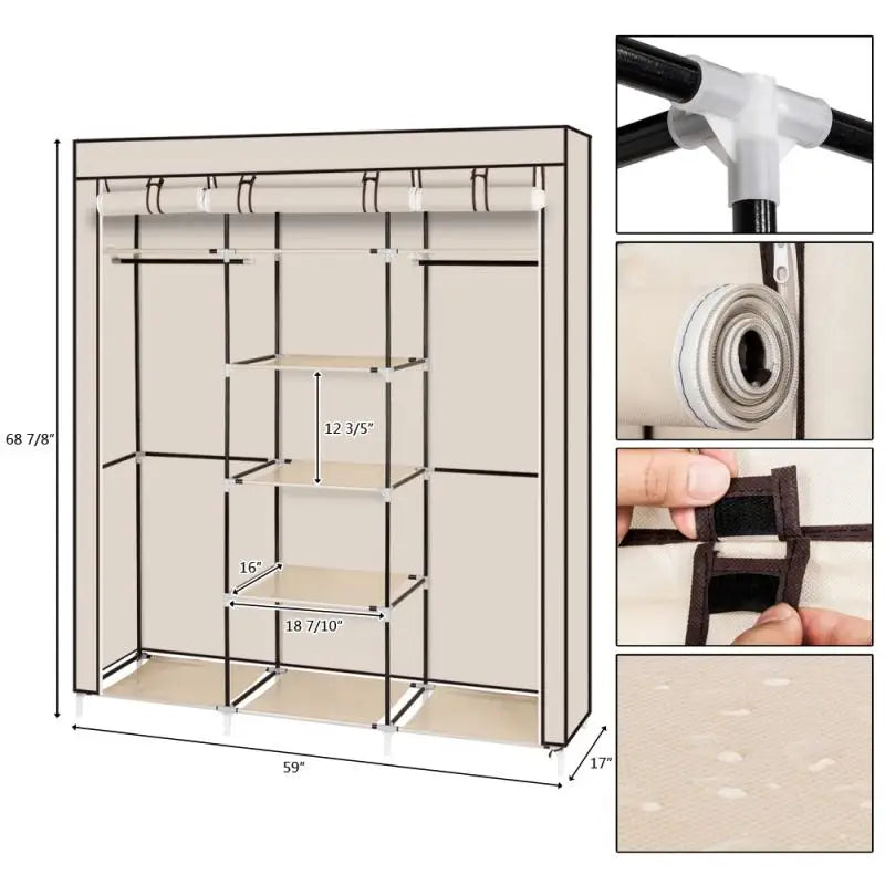 Armoire de rangement portable anti-poussière et étanche, étagère de rangement pour vêtements en tissu non tissé, meubles de chambre à coucher