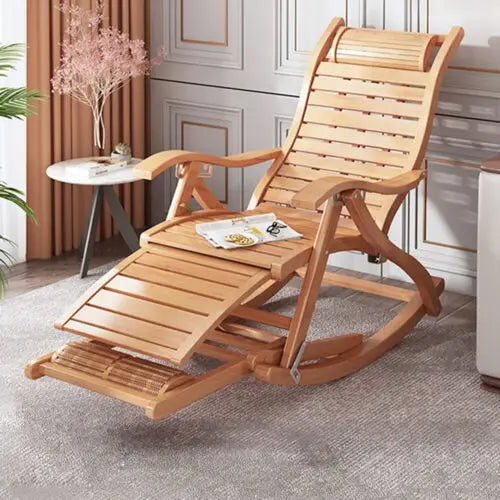 Chaise à bascule pliante robuste en bambou pour salon, mobilier d'intérieur et d'extérieur, chaises longues réglables