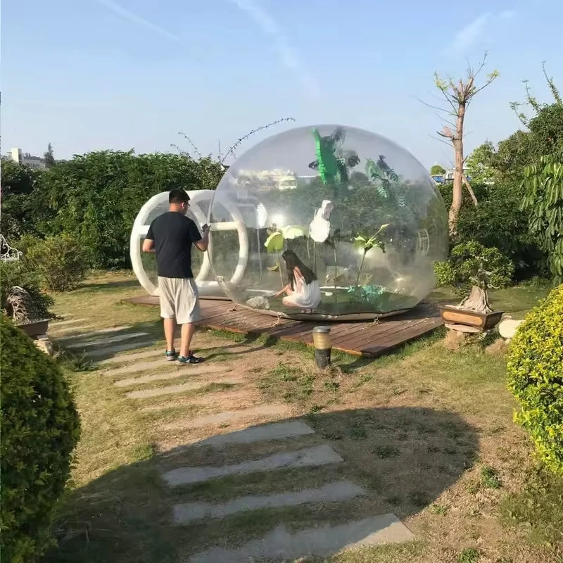 Tente dôme de glamping à bulles transparente gonflable extérieure pour pique-nique, hôtel igloo, tente à bulles transparente gonflable