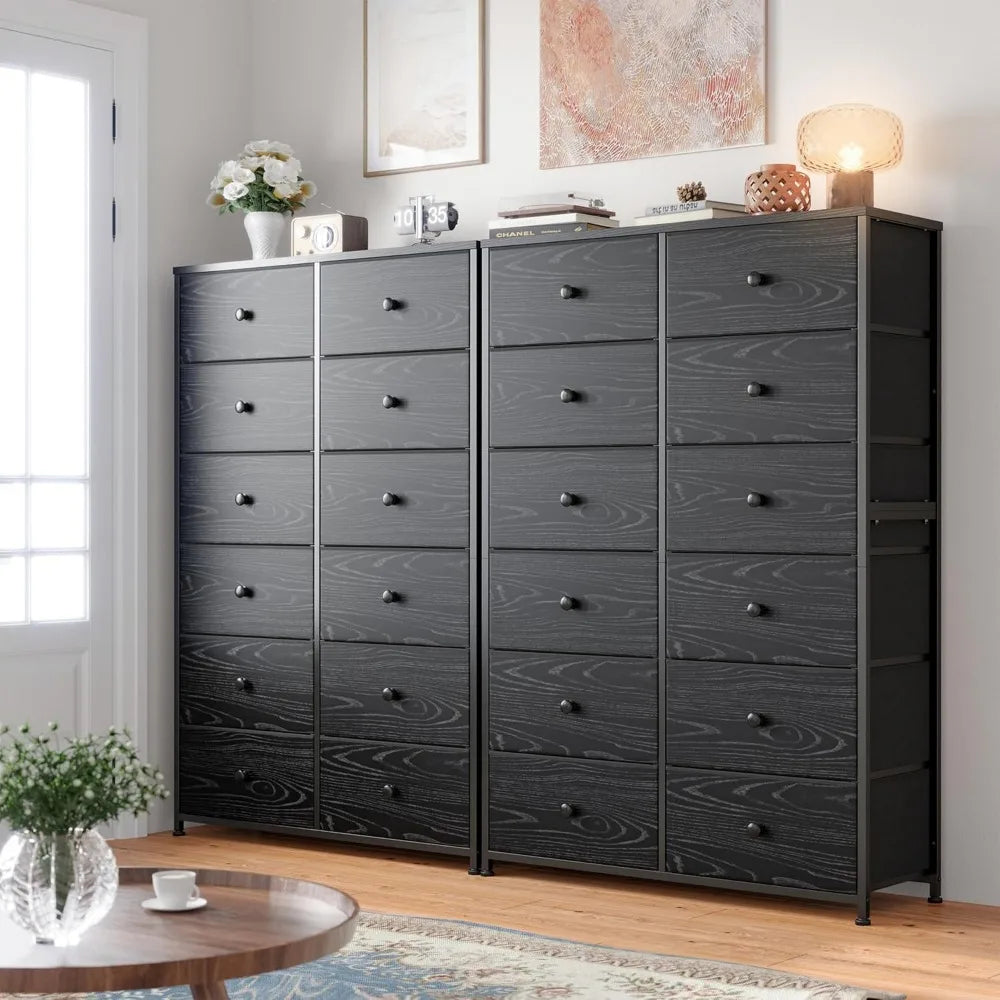 12 Drawer Black Dresser & Chest of Drawers for Closet Hallway, Bedroom Furniture with Wooden Top and Metal Frame Veins