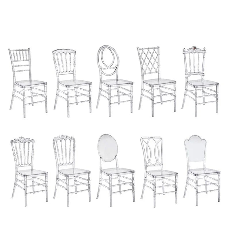 Lot de 50 chaises de mariage en résine acrylique transparente amovibles en cristal chaud Chiavari pour un moment de mariage ou une fête à l'hôtel