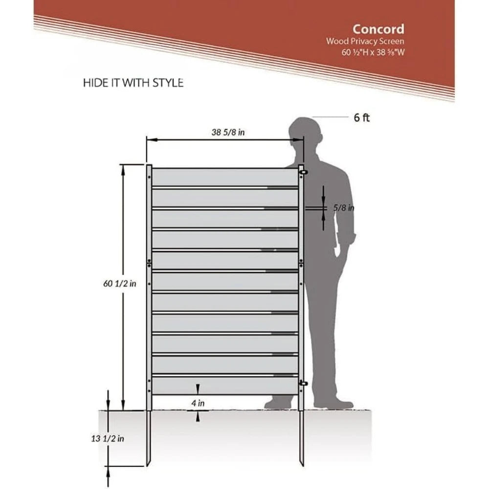 Clôture d'intimité extérieure 5 pieds HX 3,2 pieds W Concord Wood Idéal pour cacher les poubelles (1 panneau) Clôture sans frais de transport pour jardin