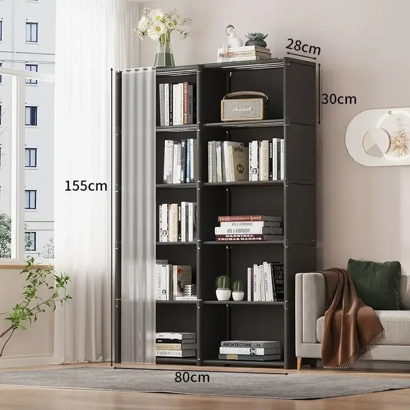 Bookshelves Dust-proof Bookshelf Organizer Storage Rack with Curtains Storage Cabinet Multi-layer Assembly Closet Organizer