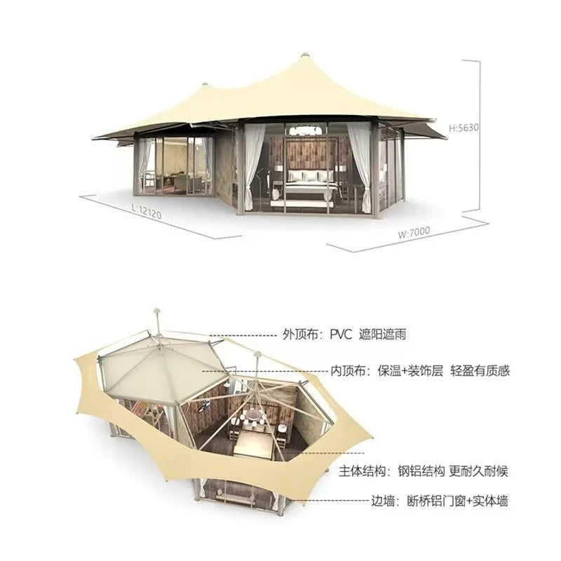 Safari Cabin Tent Glamping Scenic Area Campsite Tensile Membrane Structure PVC Material High-end Camping European Style Tent