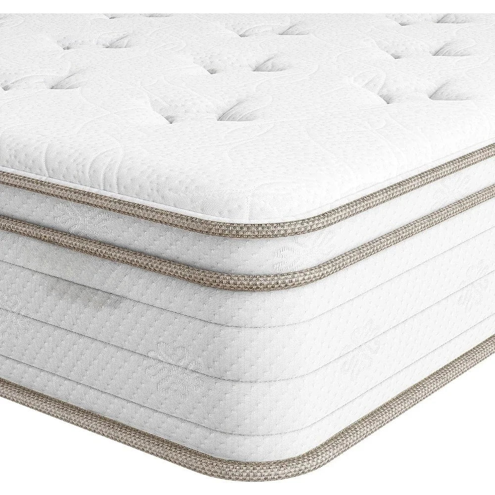 Queen Mattress 12 Inch Sleep Cooler Eggshell Memory Foam and 7 Zone Pocket Innerspring Hybrid Mattress Medium Firm Mattresses