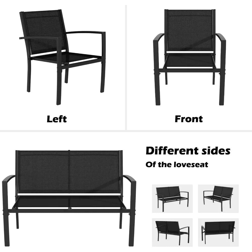 4 Pieces Patio Furniture Set, Outdoor Conversation Sets for Patio, Lawn, Garden, Poolside with A Glass Coffee Table