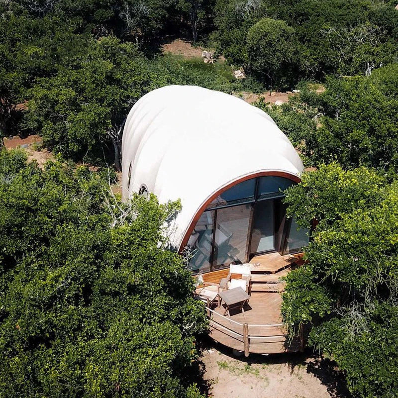 Tente de safari de glamping en forme de cocon Eco Shell Hotar Hut pour camping, hôtel, complexe, événement, tente de villégiature préfabriquée en forme d'escargot