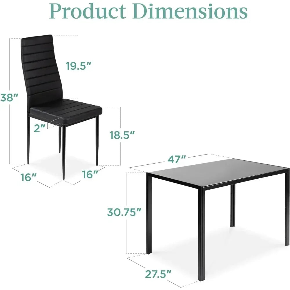 Juego de comedor de vidrio de 5 piezas, muebles de cocina modernos para comedor, comedor, compacto que ahorra espacio con tablero de vidrio