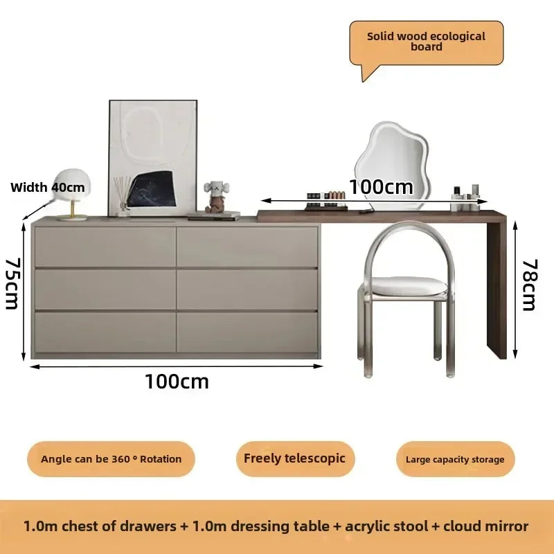 Tocador de madera europeo para niñas, organizador de almacenamiento, tocador de lujo con luz LED, mueble para maquillaje