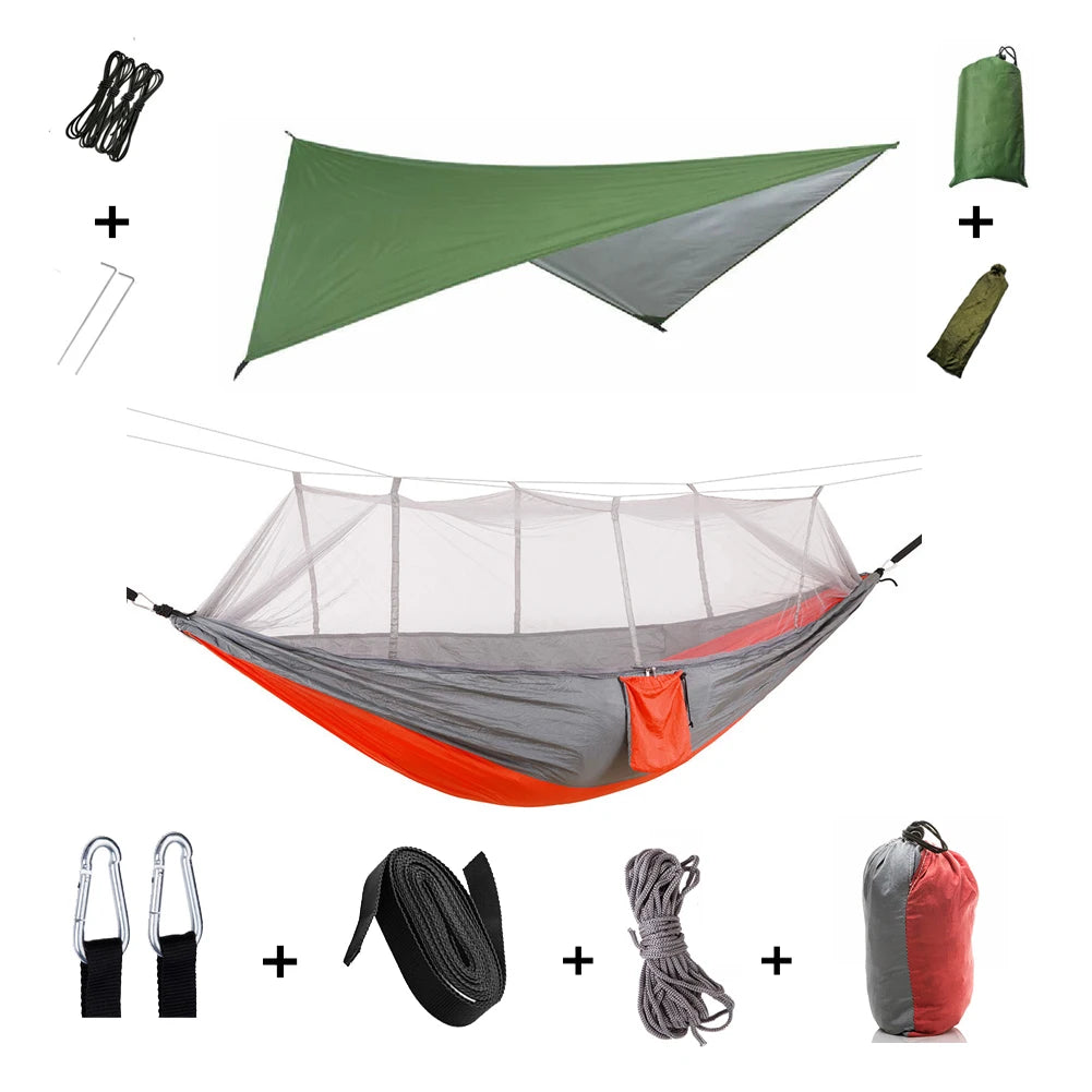 Anti Outdoor Camping Hammock With Mosquito Net And Rain Tent Equipment Supplies Shelters Camp Bed Survival Portable Hammock