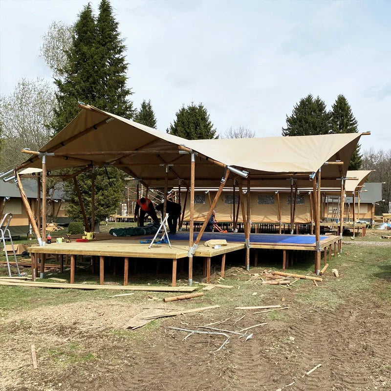 Glamping Farm Camping Base Tente de camping parent-enfant pour 3-4 personnes 2 chambres et 1 salon Villa de vacances de luxe sauvage