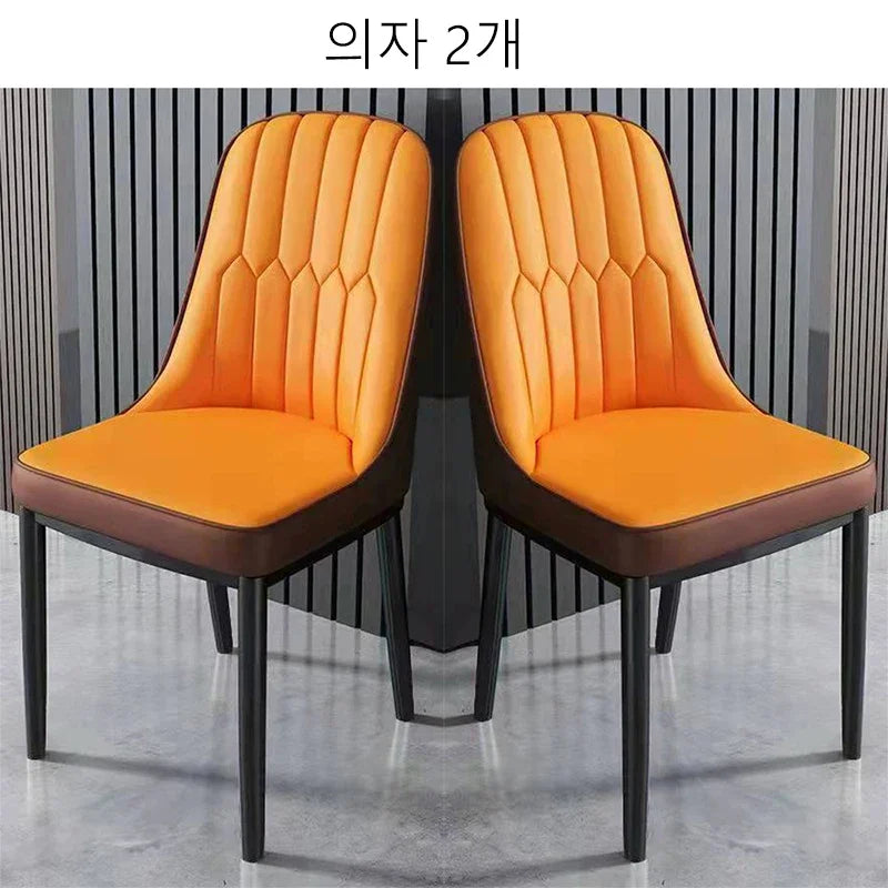 2PC Leather Dining Chair Iron Modern Simple Sponge Backrest Chair Home Restaurant Hotels Nordic Leather Dining Room Chairs