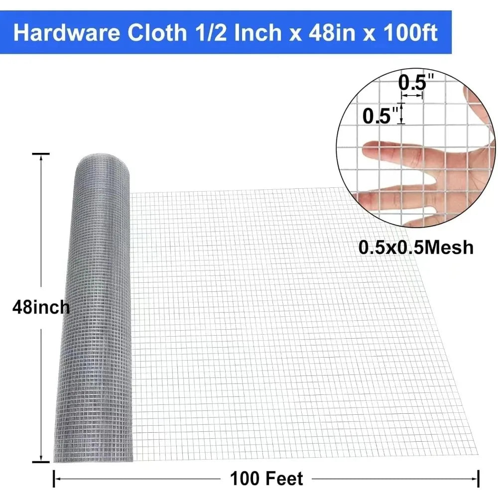 Chicken Wire Fence 19 Gauge Hardware Cloth,1/2 Inch 48inch×100ft, Galvanized Welded Cage Wire Mesh Roll Supports Poultry Netting