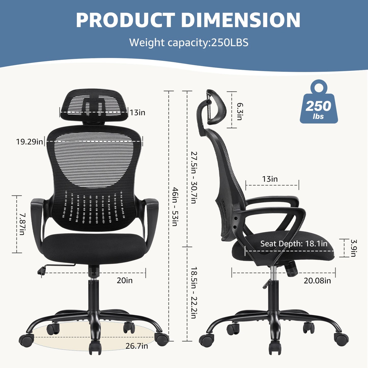 JHK Chaise de jeu à bascule ergonomique en maille avec accoudoirs fixes et appui-tête réglables pour salon, support lombaire confortable pour la maison