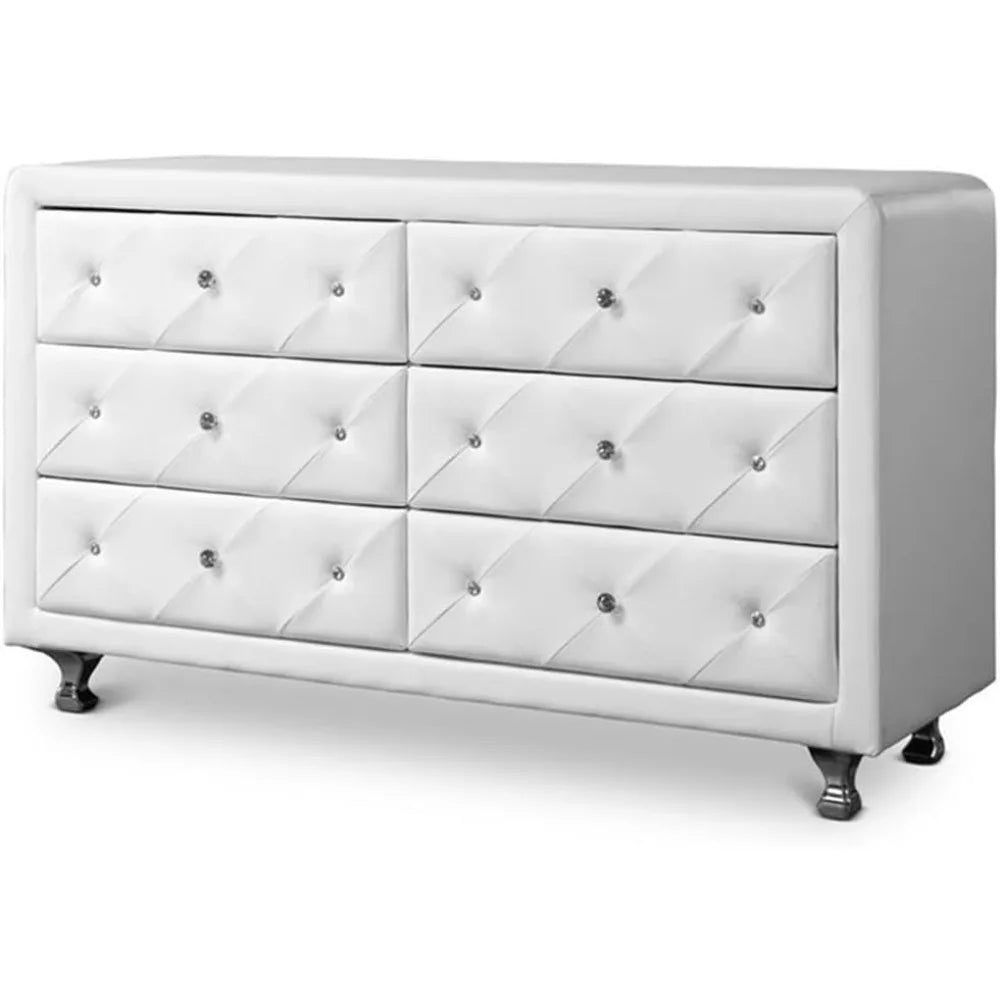 Cómoda, baúles de almacenamiento blancos, 21,6" x 51,75" x 18", fácil de ensamblar, patas de acero cromado, muebles de dormitorio