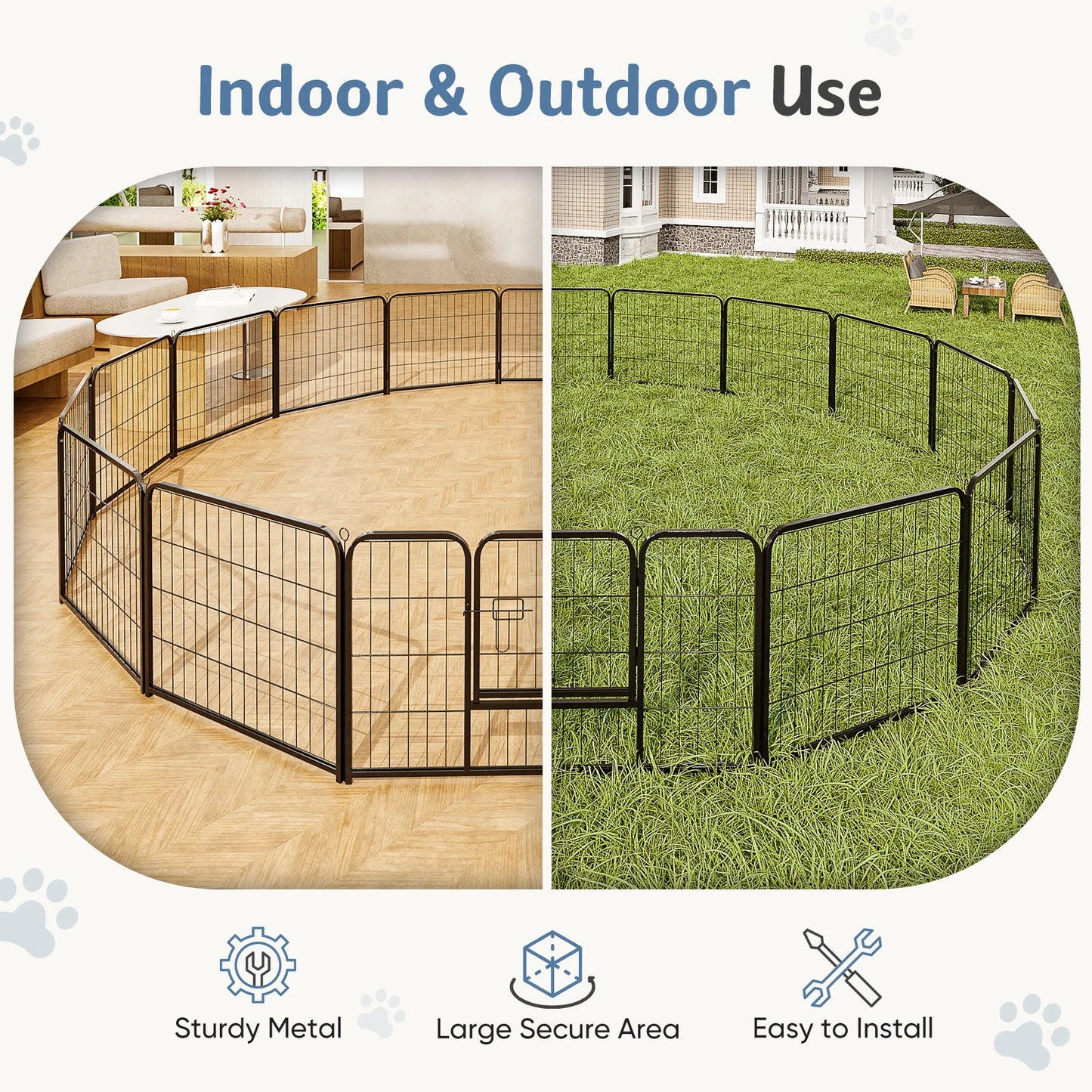 JHK 16 Panel Dog Playpen Indoor Pet Fence Exercise for Yard Gate Heavy Duty Crates with Doors Metal Dog Pen for Camping Outdoor