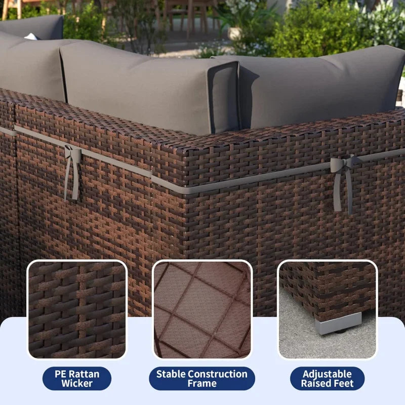 QPatio Furniture Set, 7-Piece Outdoor Sectional with Waterproof Cover, All-Weather Wicker Patio Conversation Sets for Backyard (