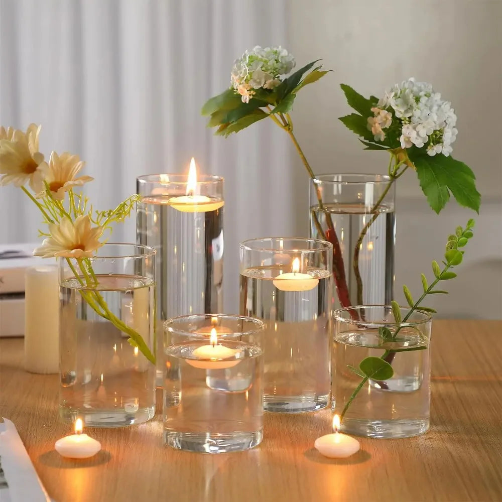 Jarrón cilíndrico de vidrio transparente con velas flotantes de cilindro alto, juego de 36 piezas para centros de mesa, suministros para fiestas, bodas, decoración del hogar