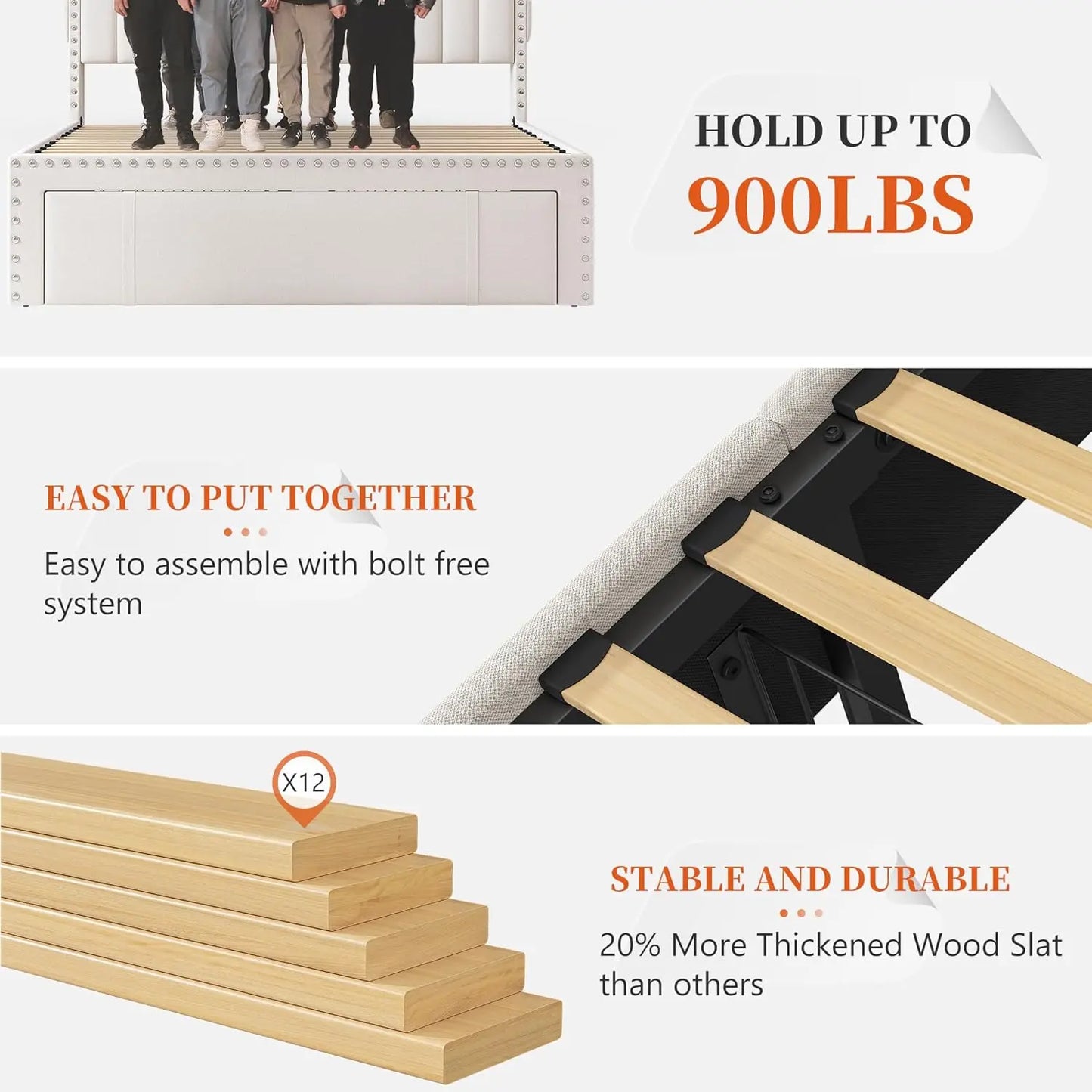 Bed Frame with 3 Drawers, Upholstered Queen, King and Full Size Bed Frame with Headboard and Storage, No-Noise, Easy Assembly