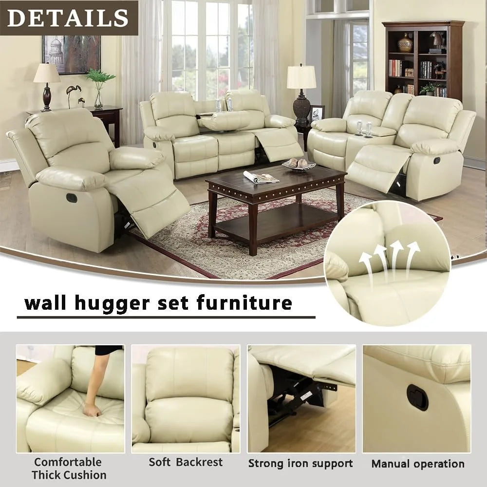 Reclining Sofas Set 3 Pieces Living Room Furniture Sets Leather Recliner Sofa Set Loveseat Chair Furniture Sofa Set