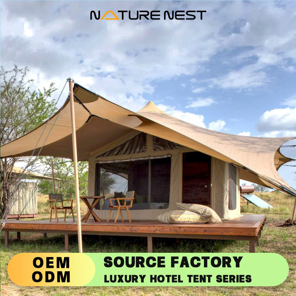 Safari Tent Hotel Pyramid Teepees Stretch Waterproof Stretch Canvas Tipi Outdoor Camping Luxury Family Glamping Desert house