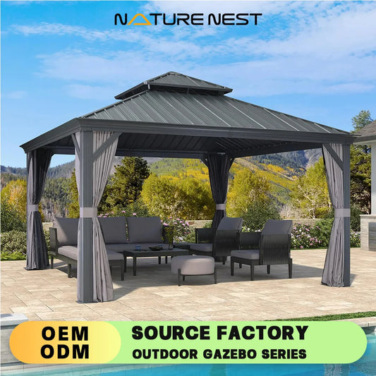 Sunshade Canopy 13' X 13'Gazebo Garden Courtyard Solar Shed Bbq Grill Modern Balcony Terrace Four Corner Pavilion Awning Patio