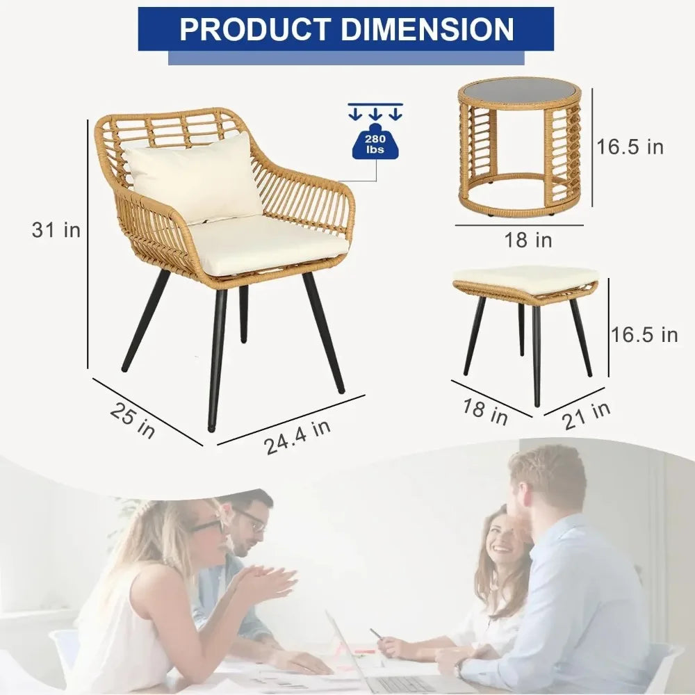 Juego de bistró para exteriores de 3 o 5 piezas, muebles de exterior para balcón, sillas de ratán para patio, juegos de conversación con mesa auxiliar para porche, patio, balcón