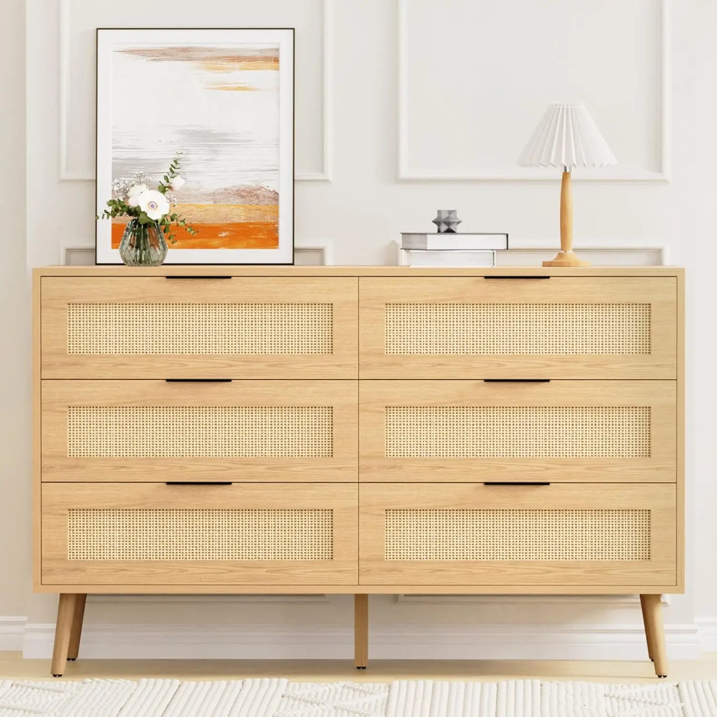 Dresser with 6 Drawers and Metal Handle,Sturdy Frame Modern Bedroom Furniture, Chest of Drawers, White Dressers with Drawers