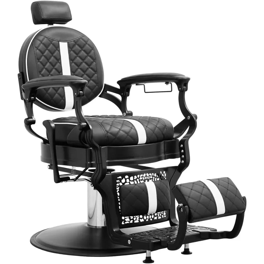 Barber Chair Hair Salon Chair,for Hair Stylist Barber Beauty Tattoo Massage,Heavy duty,sturdy and durable.(Black White )