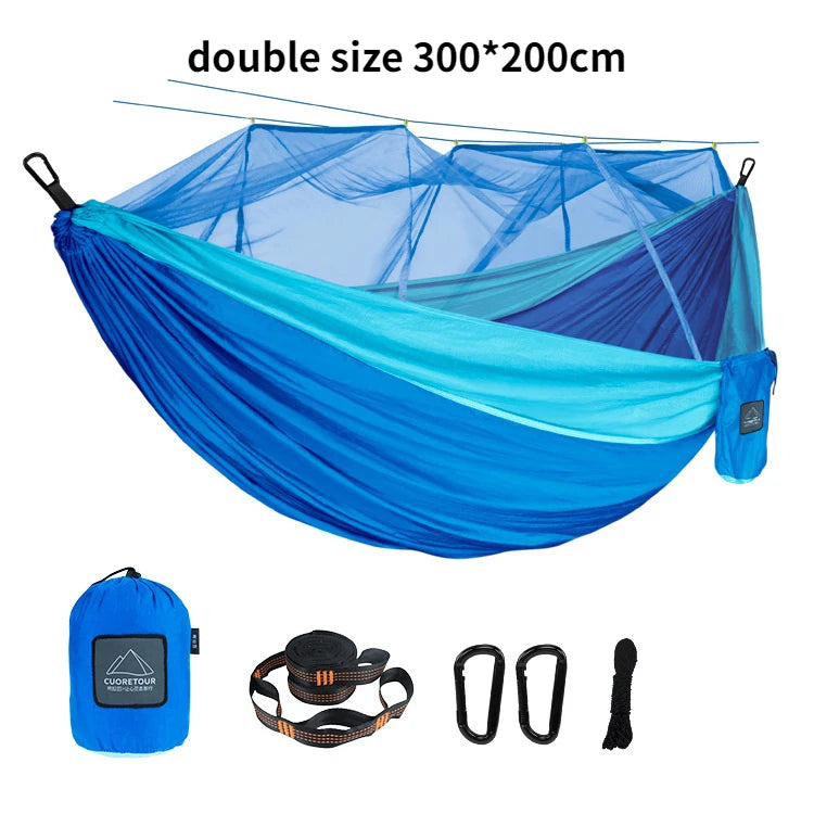 Single and Double Size Nylon Fabric Portable Travel Outdoor Camping Hanging Sleeping  Hammock with Mosquito Net