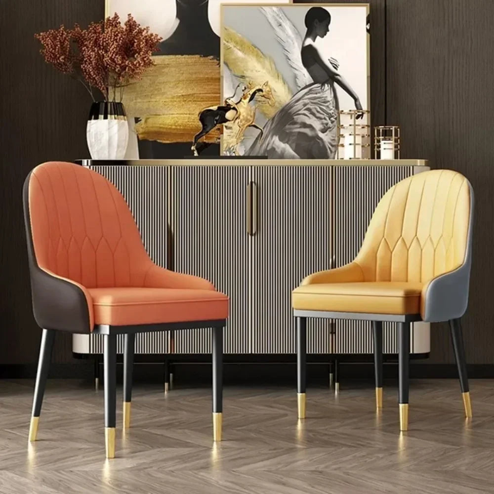 Chaise de salle à manger nordique de luxe en cuir PU, chaises de salle à manger pour la maison, pieds en métal avec dossier, pack souple, chaises de salle à manger commerciales simples et modernes