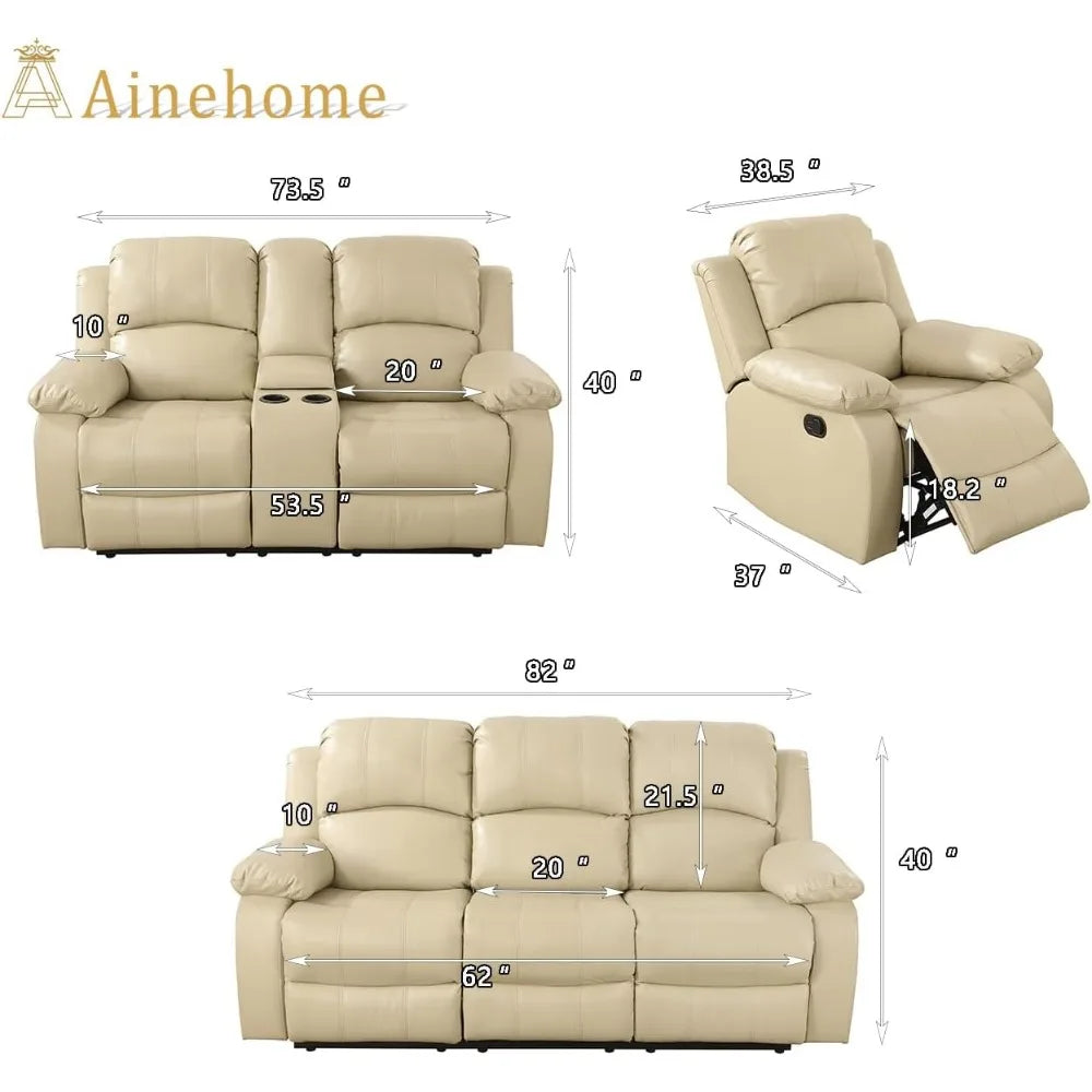 Reclining Sofas Set 3 Pieces Living Room Furniture Sets Leather Recliner Sofa Set Loveseat Chair Furniture Sofa Set