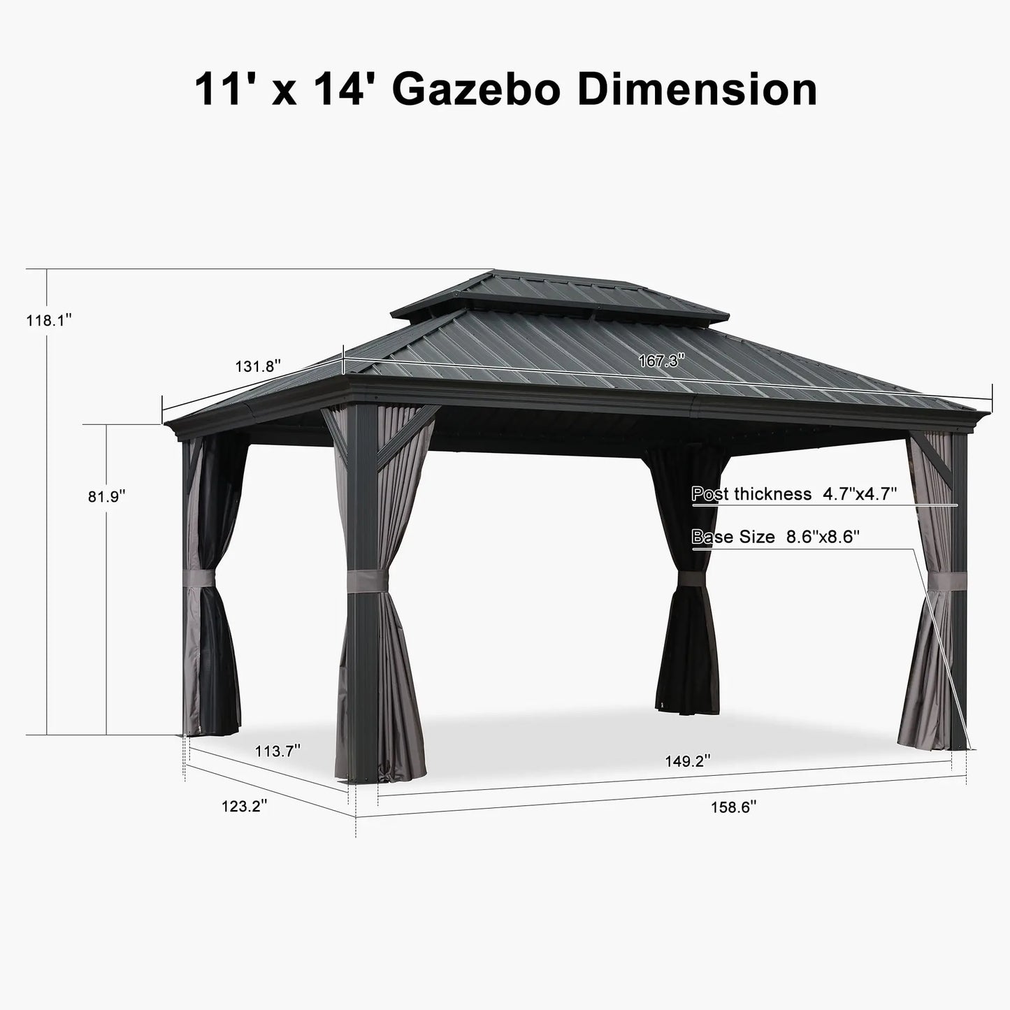 Sunshade Canopy 11' X 14' Gazebo Garden Courtyard Garden Tent  Mobile House Yard Awning Sun Room Aluminum Alloy Rainshed Trellis