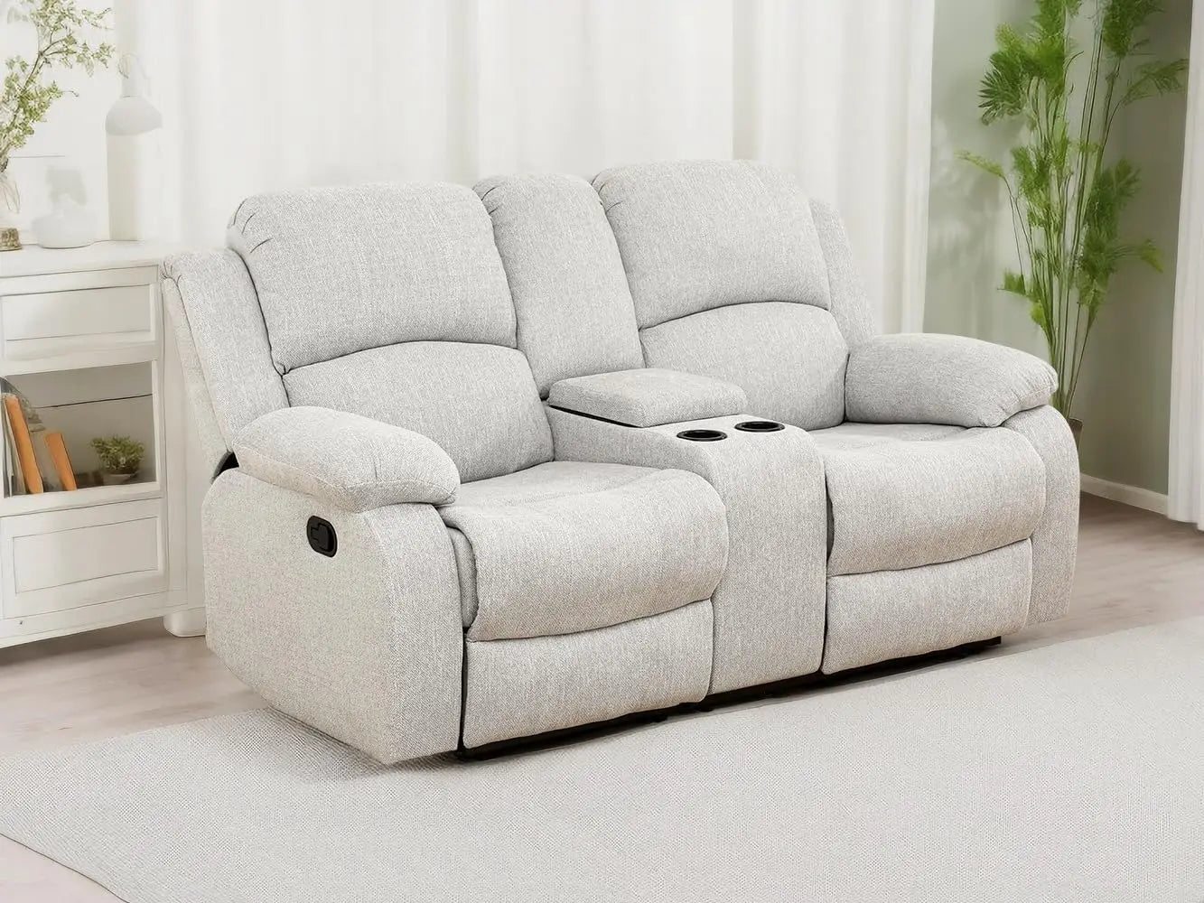 Sofa Set Living Room Furniture Reclining Couch Set with Cup Holders/Storage Console/Drop Down Table Fabric Recliner Sofa Set