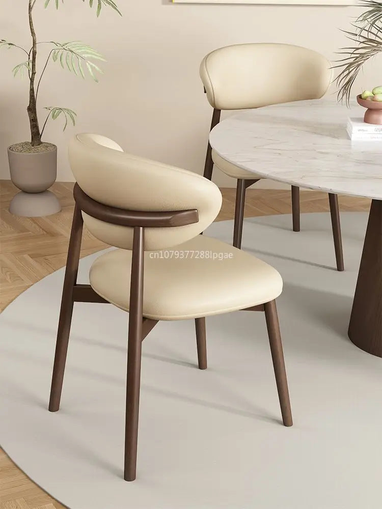 Solid Wood Dining Chair Nordic Modern Minimalist Light Luxury Home Hotel Restaurant Back Cream Chair Furniture