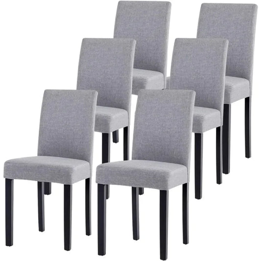 Ensemble de 6 chaises de salle à manger, chaise de cuisine en tissu rembourré de luxe, chaise d'appoint avec dossier rembourré et pieds en bois massif, gris