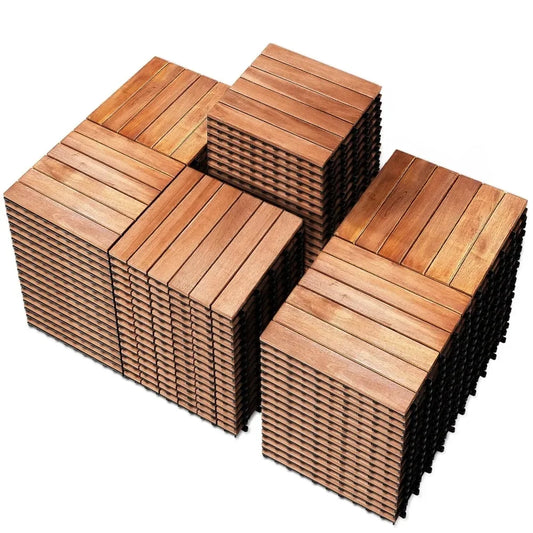 Certified Acacia Wood Interlocking Patio Deck Tiles -  Indoor Outdoor Waterproof Flooring Tiles