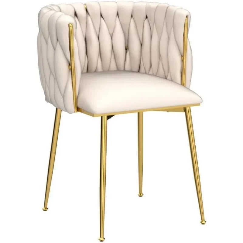 Velvet Dining Chairs Set of 4, Woven Upholstered Dining Chairs with Gold Metal Legs, Modern Accent Chairs for Living Room