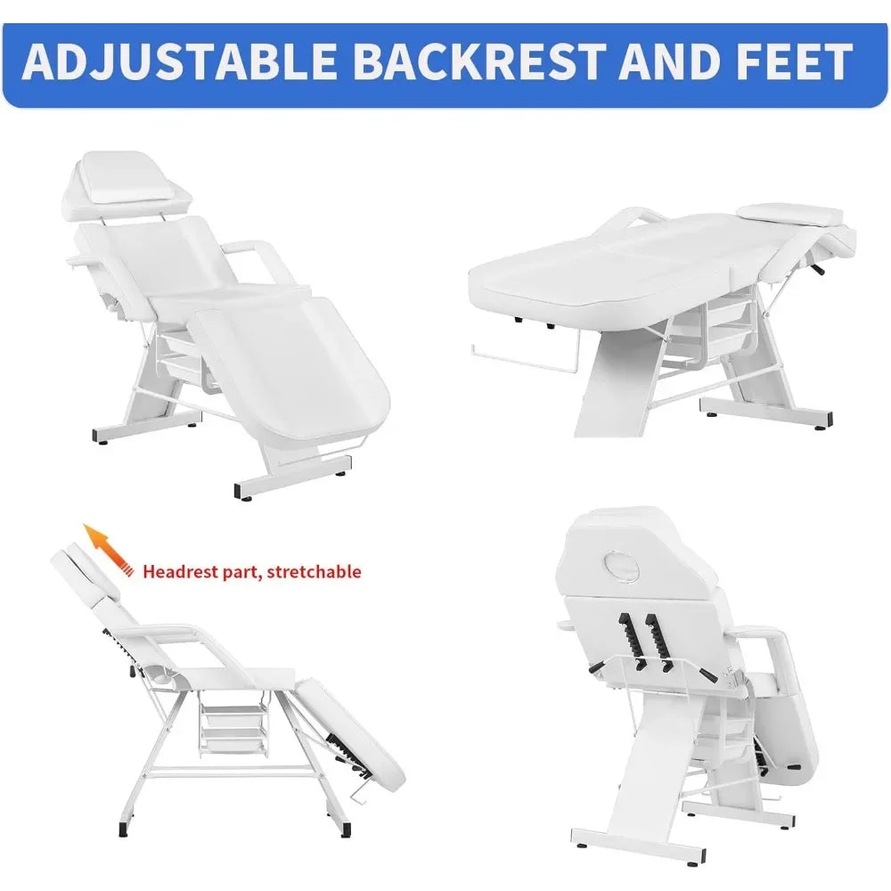 Chaise de pédicure. Chaise faciale Chaise de tatouage pour client Réglable 3 sections Multi-usages avec tabouret hydraulique pour esthéticienne Beaut