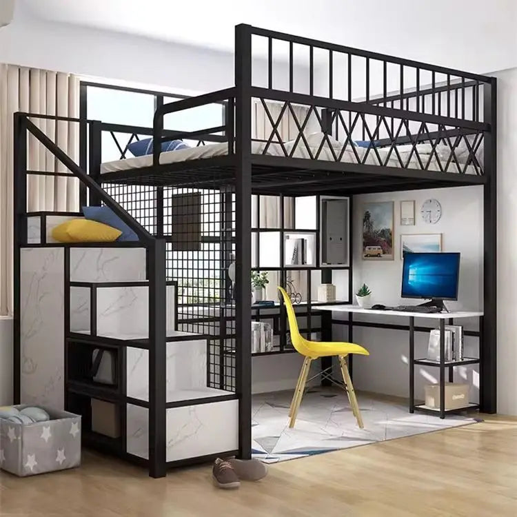 Children's Double Bed Second Floor Bunk Bed Double Layer Thickened Iron Children's Loft Bed Space Saving Multifunctional Bed