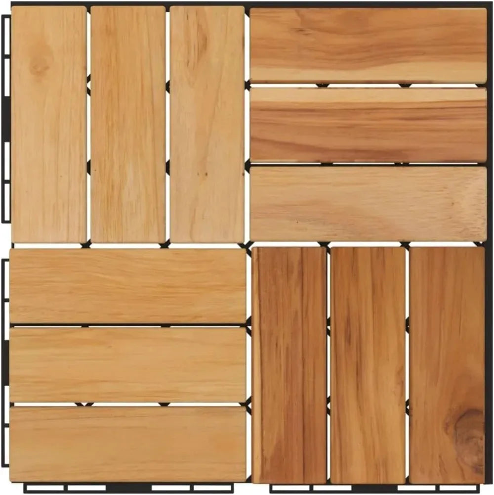 Wooden Interlocking Decking Tiles, Patio Flooring Outdoor Waterproof Floor Tiles Set, Patio Decor Flooring Tiles, 11.8"x11.8"