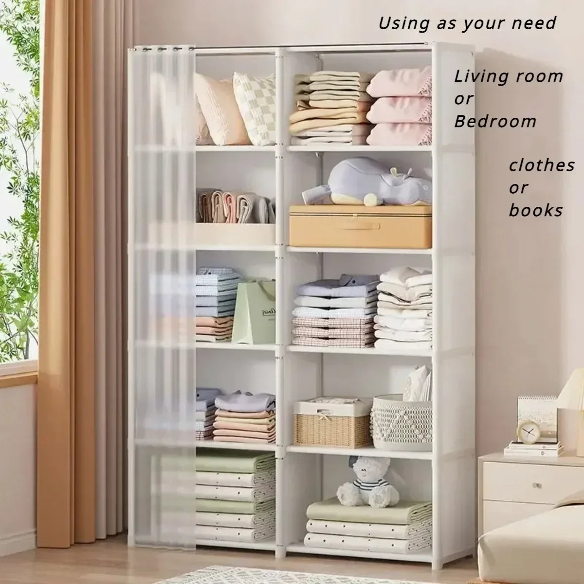 Bookshelves Dust-proof Bookshelf Organizer Storage Rack with Curtains Storage Cabinet Multi-layer Assembly Closet Organizer