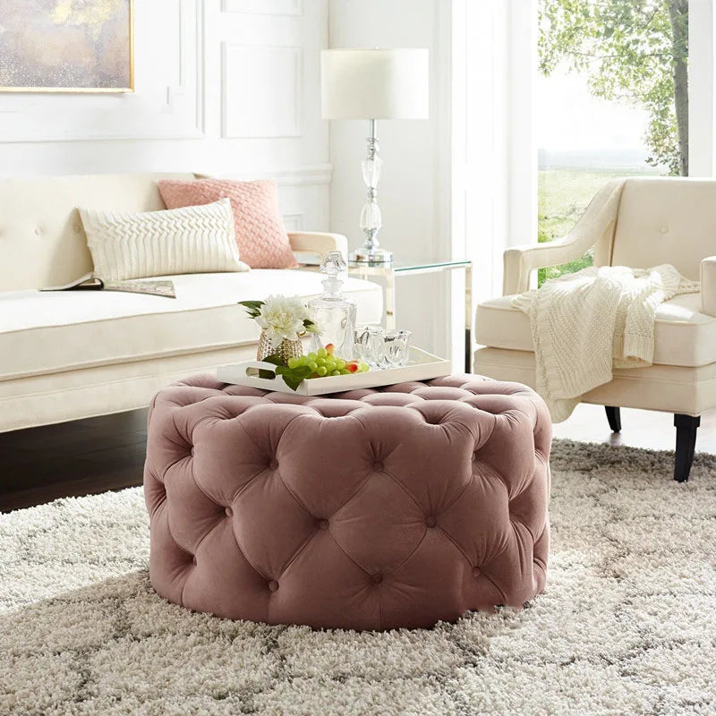 Pouf rond en velours de luxe pour salon, chambre à coucher, meuble de sol moderne, magasin de vêtements, tabouret à langer doux B