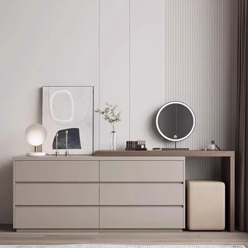 Tocador de madera europeo para niñas, organizador de almacenamiento, tocador de lujo con luz LED, mueble para maquillaje