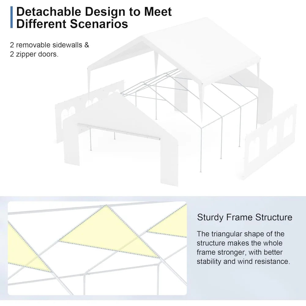 Canopy Tent 20x20 for Parties Heavy Duty Carport Large Portable Garage for Wedding, Party, Carport,Outdoor Activities ,White