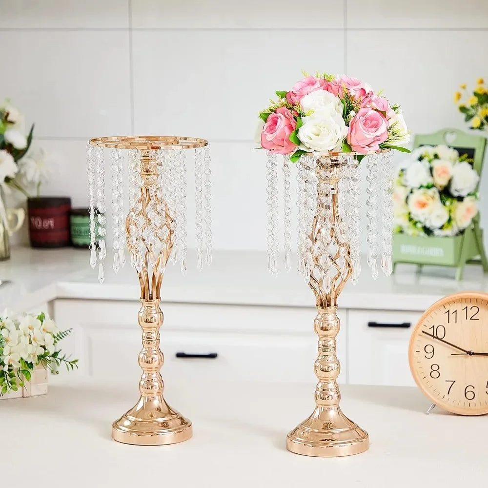 Centros de mesa de boda de cristal dorado, 10 piezas, 21,7 pulgadas para mesas con soporte de candelabro de metal, decoración del hogar, decoración de jarrones