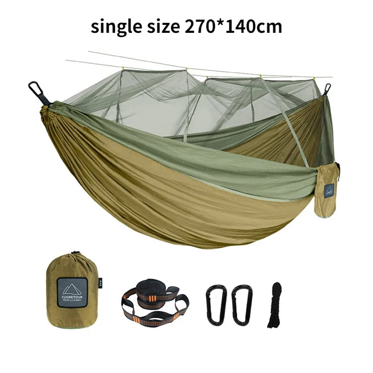 Single and Double Size Nylon Fabric Portable Travel Outdoor Camping Hanging Sleeping  Hammock with Mosquito Net