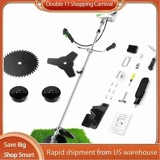 Weed Wacker 58CC Gas Powered with 4 Detachable Heads Straight Shaft 2-Cycle Gas Trimmer Brush Cutter 4 in 1 Gas Weed Eater